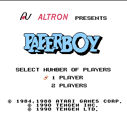 Paperboy title screen for NES